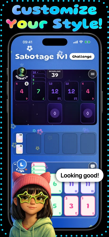Customize your style: a Sabotage match using an unlocked deck style and background.